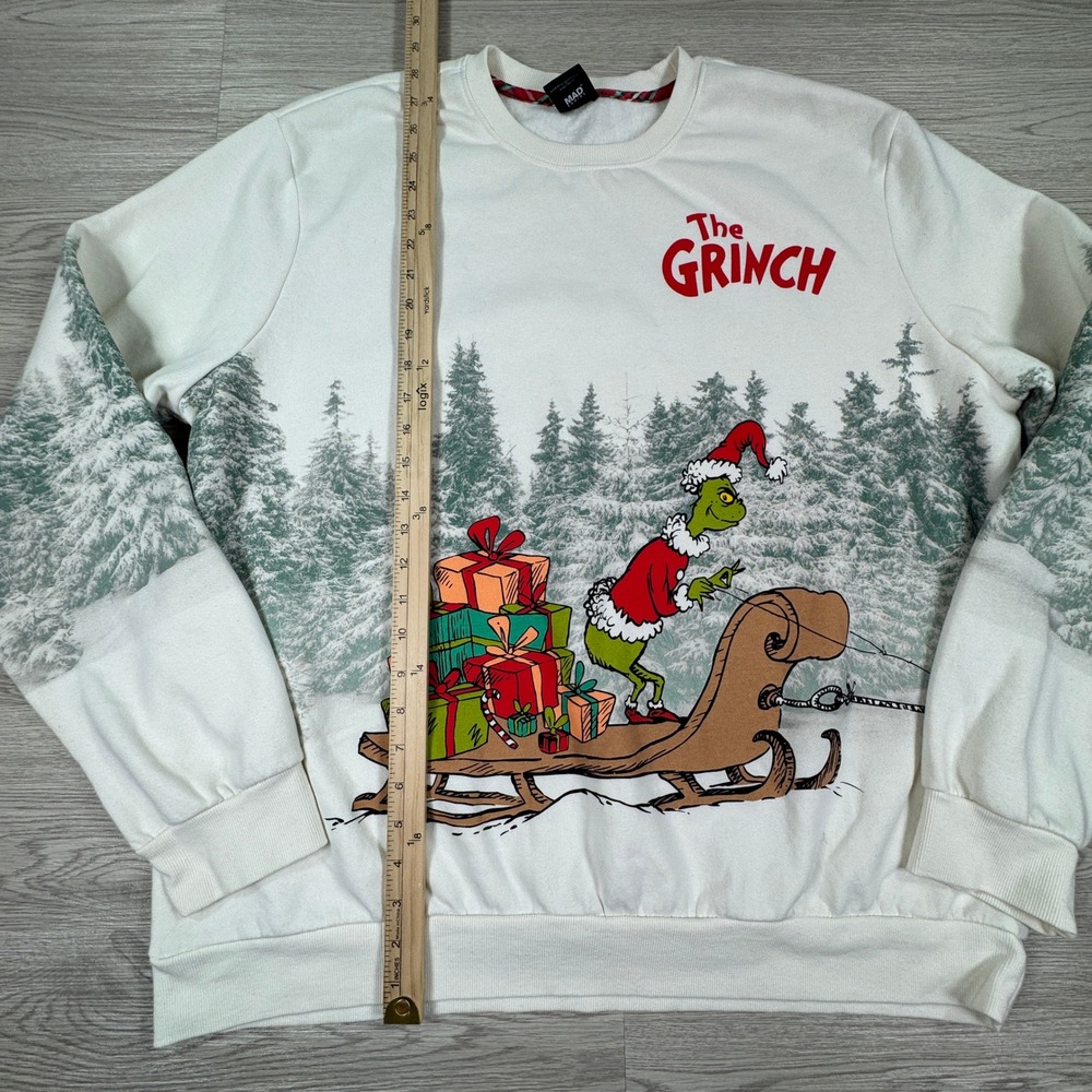 Mad Engine Mens Sweatshirt The Grinch Dr Seuss Christmas White XXL Fleece‎ - Picture 3 of 10